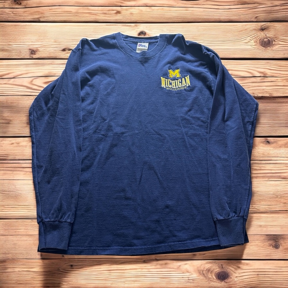 Vtg Michigan Wolverines Tshirt Mens XL Navy Blue Long Sleeve Pro Player